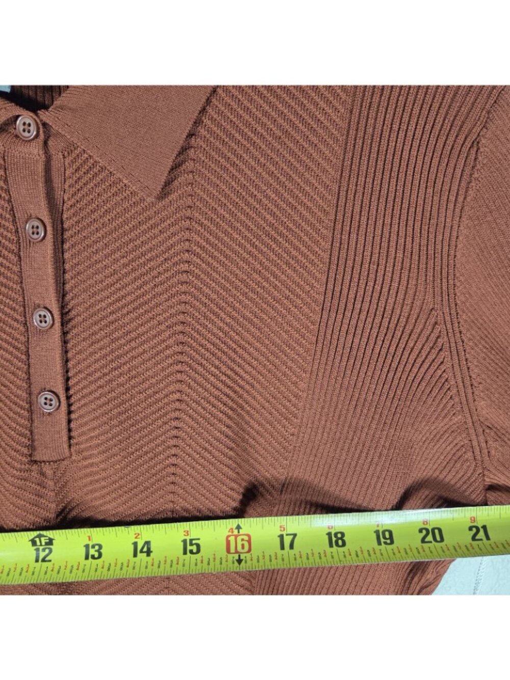 Worthington Rust Burnt Orange Ribbed Knit Polo Sweater XXL Long Sleeve Top - Picture 13 of 15